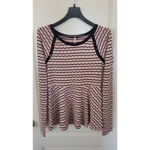 Free People Wavy Stripe Pointelle Peplum Top